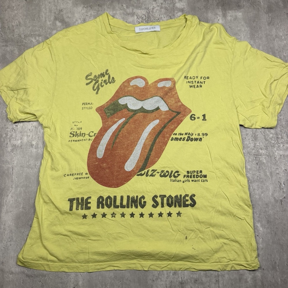Daydreamer LA Rolling Stones Some Girls Graphic T-Shirt Yellow Size S USA Made